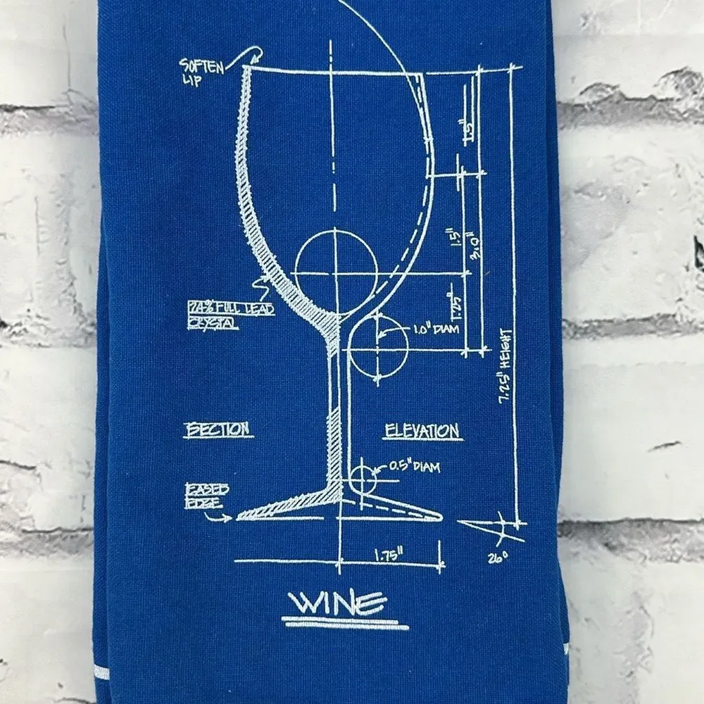 Blue Wine Glass Diagram Blueprint Tea Towel